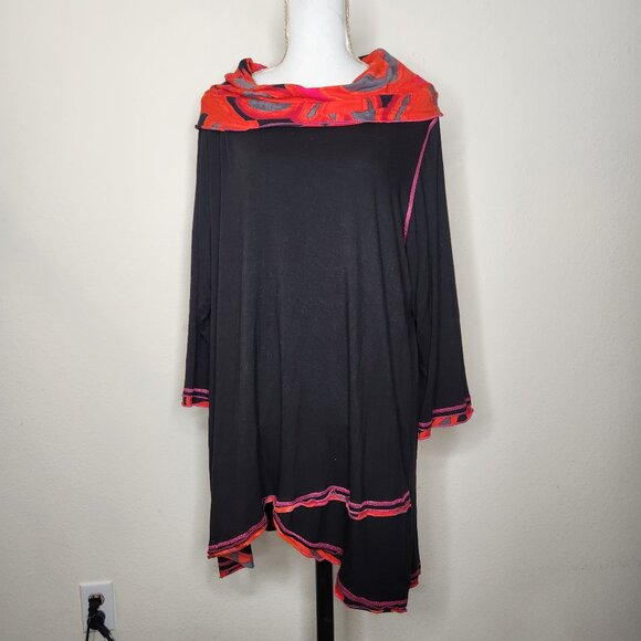 Parsley & Sage Womens 3X Black Colorful Trim Cowl Neck Tunic Top - Picture 1 of 6